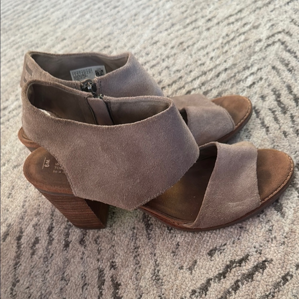 Toms Taupe Suede Heeled Boots - Picture 7 of 9
